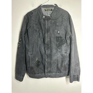 Ring of Fire Men's Black Zip Denim Jacket Size L